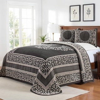 Cotton Blend Oversized Vintage Floral Scroll Bedspread Set by Superior
