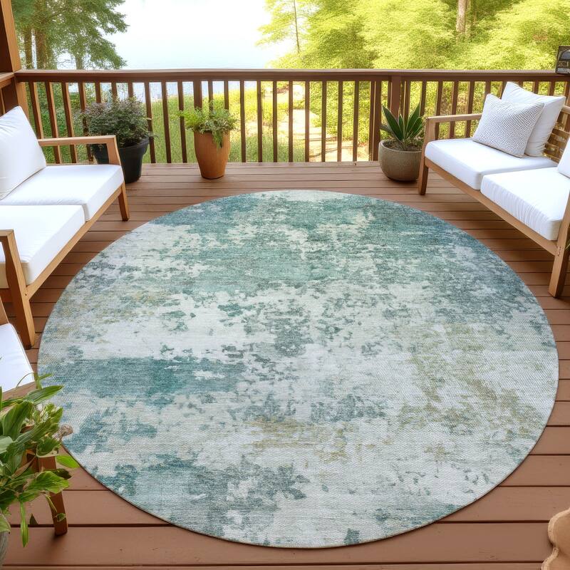 Machine Washable Indoor/ Outdoor Modern Jenna Chantille Rug - Aloe - 8' x 8'
