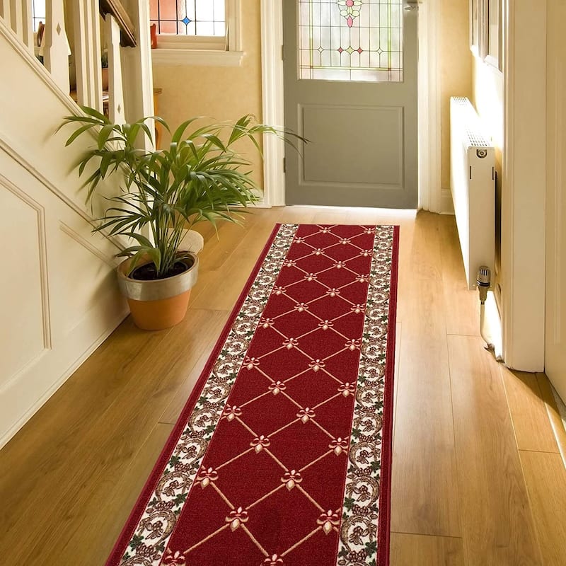 Custom Size Fleur De Lis 31 Inch Wide Non-Slip Stair Runner Rug