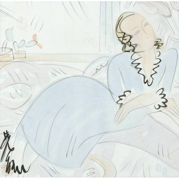 Jeune Femme (Portrait of a Young Lady) by Lin Fengmian Giclee Print Chinese Painting Cherry Brown Frame Size 18