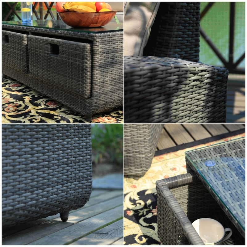 5-Pieces Classical Handwoven Rattan Sofa Set with Storage Table