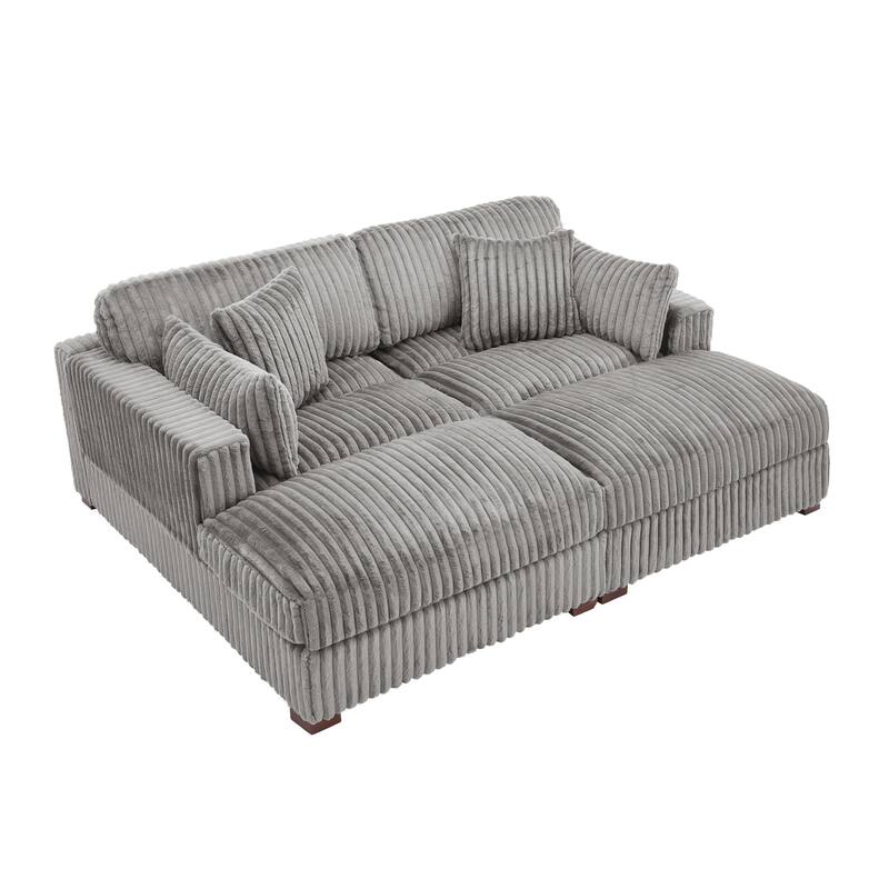 Modern Modular Flannel Fabric Upholstered Sectional Sofa with Square Arm