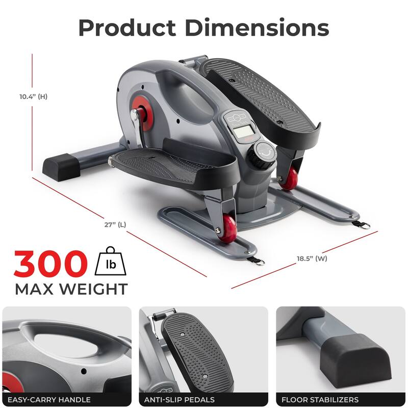 Smart Heavy-Duty Mini Elliptical with Resistance Bands E323054 - Gray - 27 x 18.5 x 10.4 inches