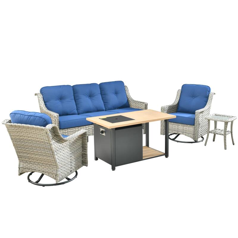 XIZZI 5-piece Patio Furniture Wicker Swivel Rocking Chair Set with Fire Pit