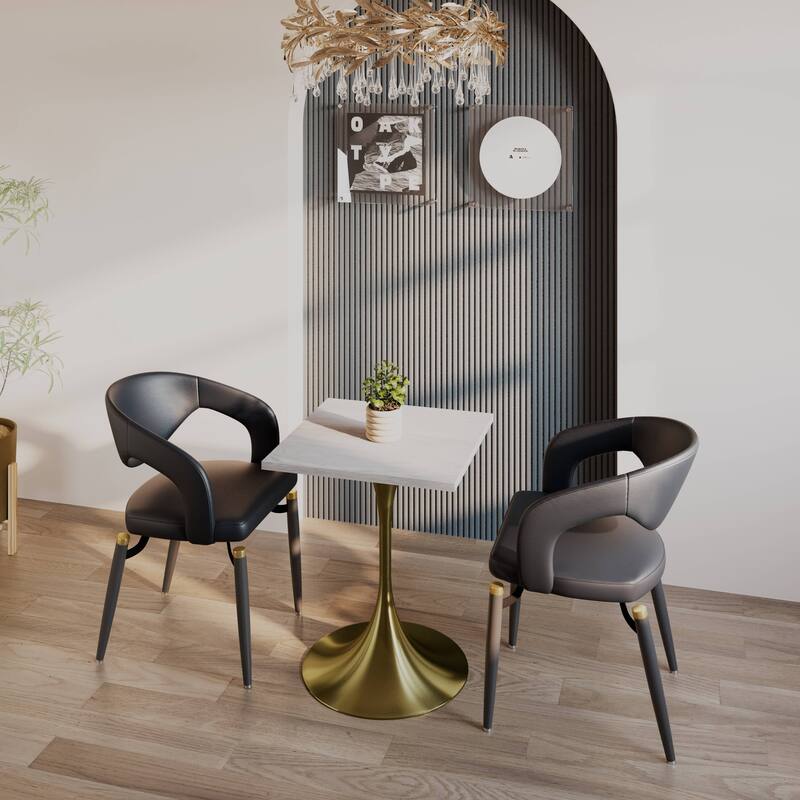 Verve 24 in. Wide Dining Table Square MDF Wood Tabletop in Gold Stainless Steel Pedestal Base Accent Kitchen Table