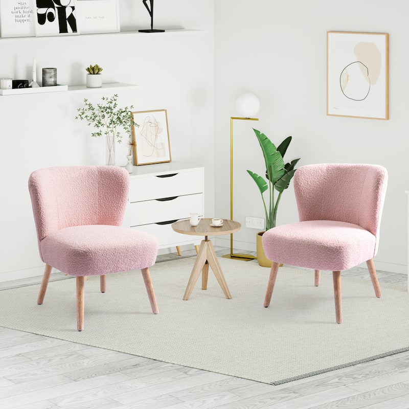 Boucle Polyester Upholstered Armless Accent Chair - Stain Resistant (Set of 2) - Dusty Peach