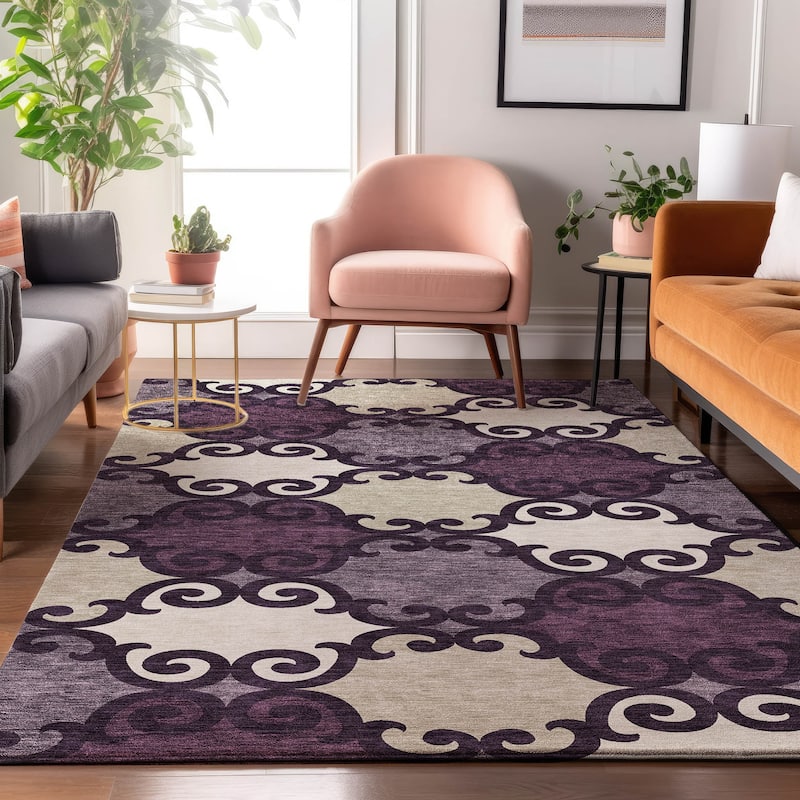 Premium Washable Super Soft Ornate Scroll Mayfield Rug - Eggplant - 10' x 14'