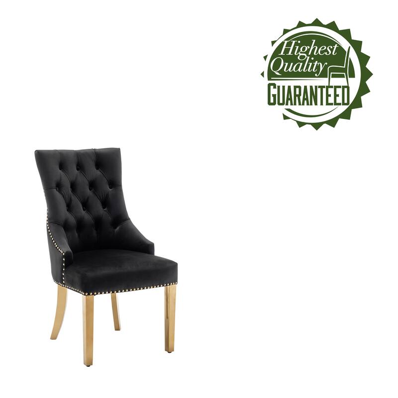 Porthos Home Drew Tufted Velvet Dining Chairs with Gold Chrome Legs, Set of 2