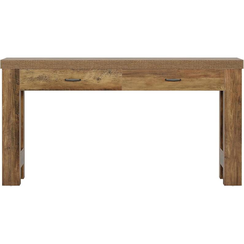 63" Console Table with 2 Drawers, Farmhouse Entryway Table with H-Shaped Sturdy Legs for Hallway, Living Room