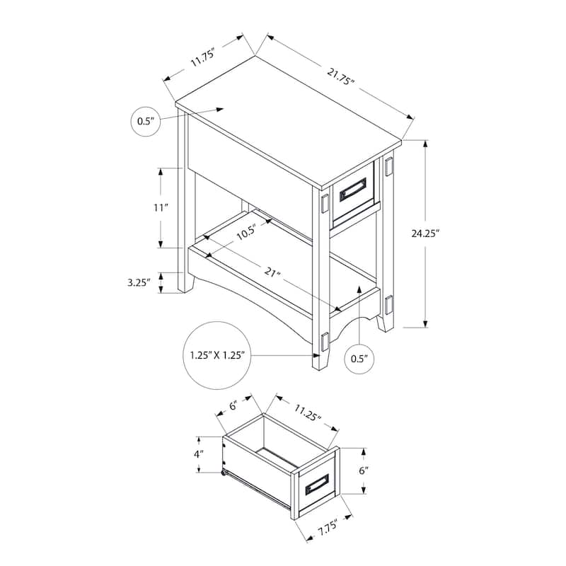 Accent Table, End, Side Table, Nightstand, 2 Tier, Narrow, Storage Drawer, Brown Veneer, Transitional - Walnut