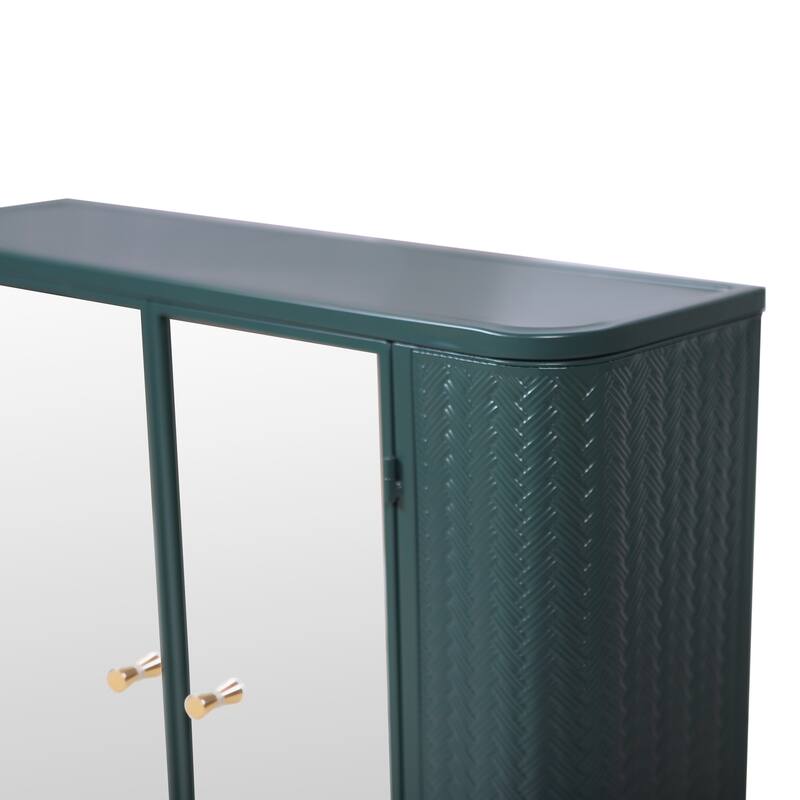 Wall-Mounted Bathroom Cabinet with Mirror, 2 Mirrored Doors & Open Shelf, Metal Frame Storage Cabinet with Open Compartment