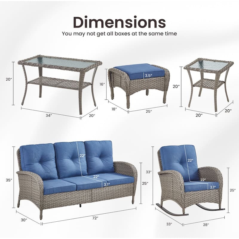 Gymojoy 7-Piece Outdoor Wicker Patio Furniture with 3 Seat Sofa, Rattan Coversation Set with Water Resistant Cushions