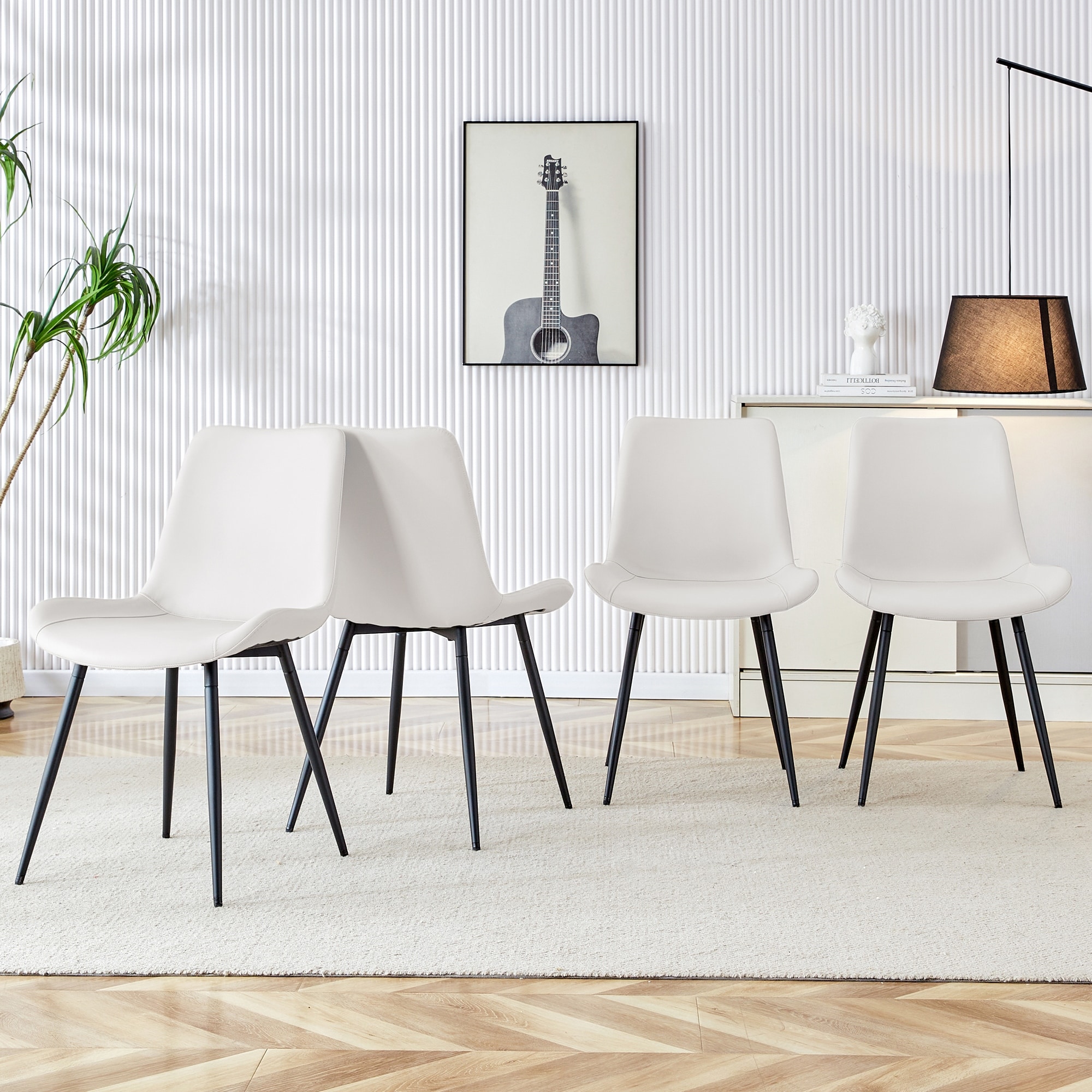 Leather Dining Chair Side Chair Lounge Chair Set of 4 Dressing Chair White Office Chair with Metal Legs