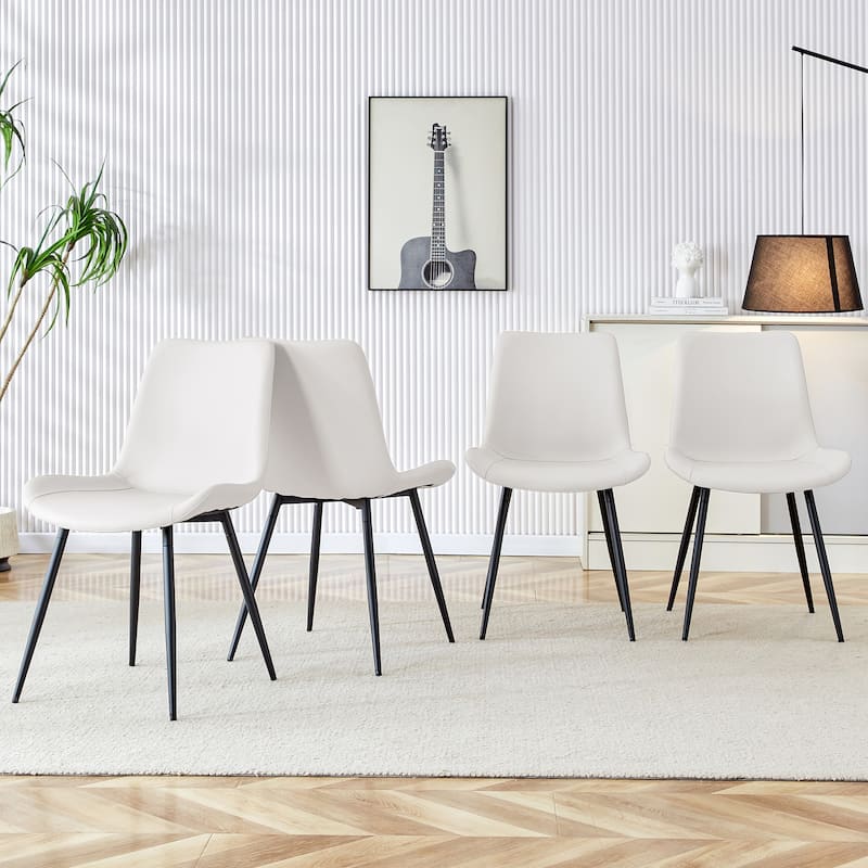 Roomfitters White PU Dining Chairs with Widened Cushions and Black Metal Legs, Set of 4 for Kitchen or Bedroom