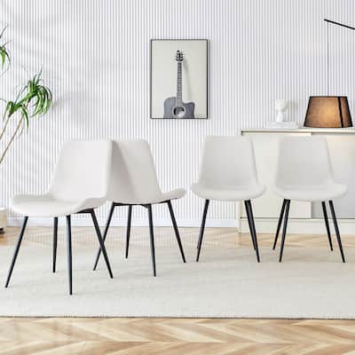Roomfitters White PU Dining Chairs with Widened Cushions and Black Metal Legs, Set of 4 for Kitchen or Bedroom