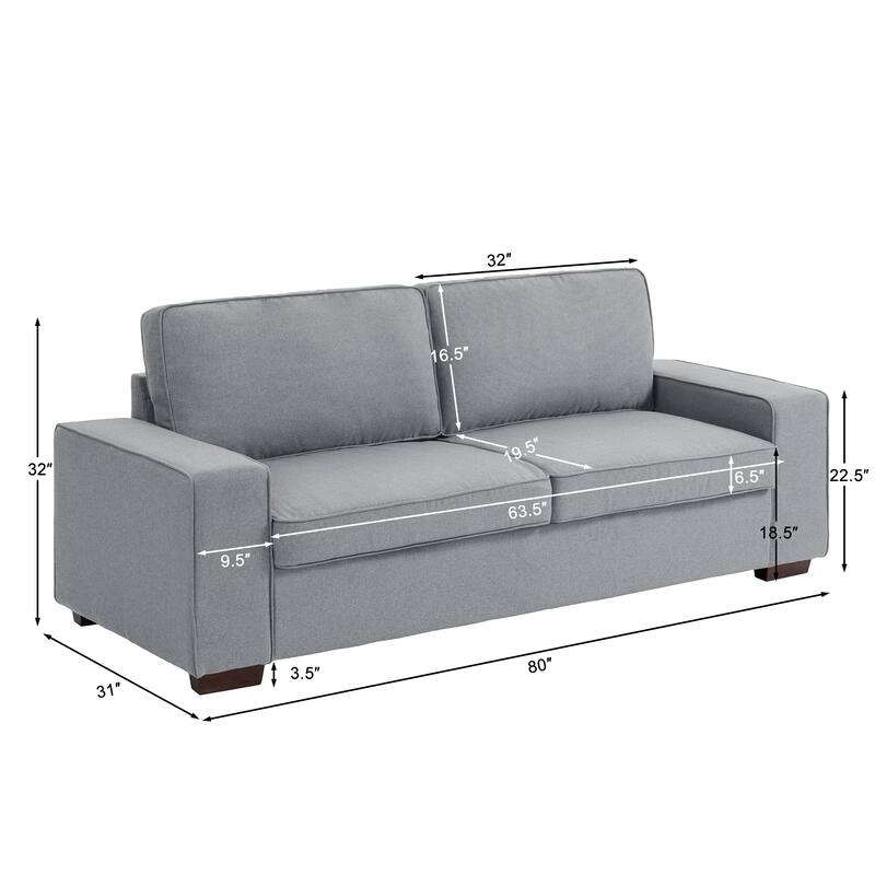 80" Linen 3-Seat Sofa Living Room Loveseat