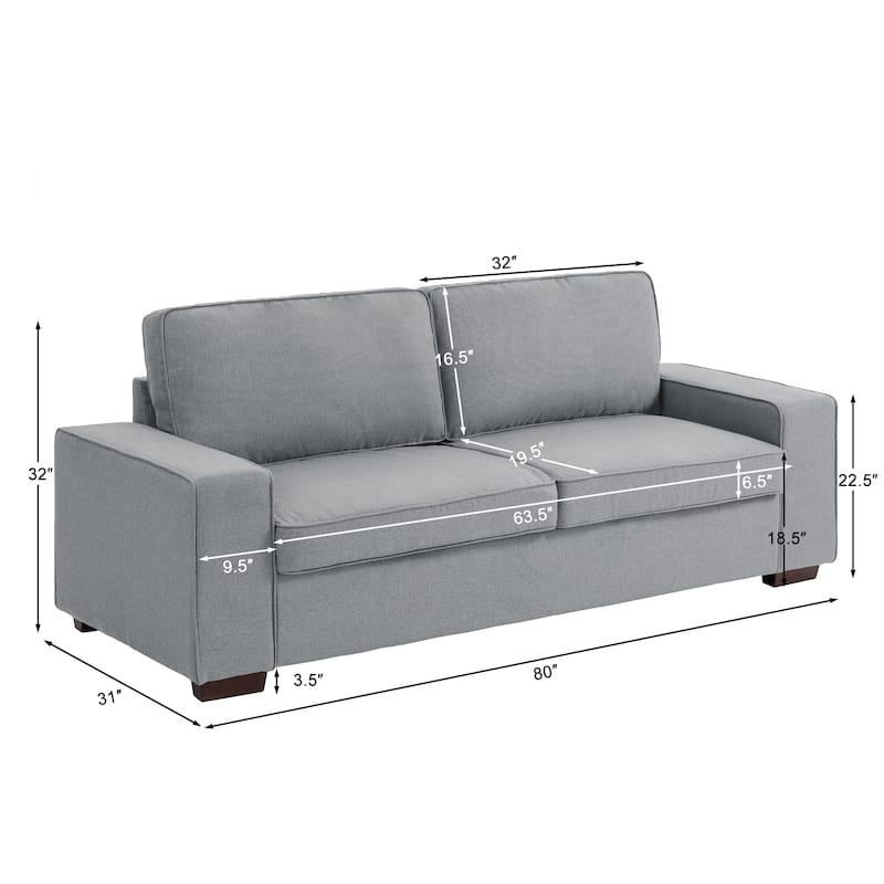Modern 80" Upholstered Fabric 3-Seater Sofa