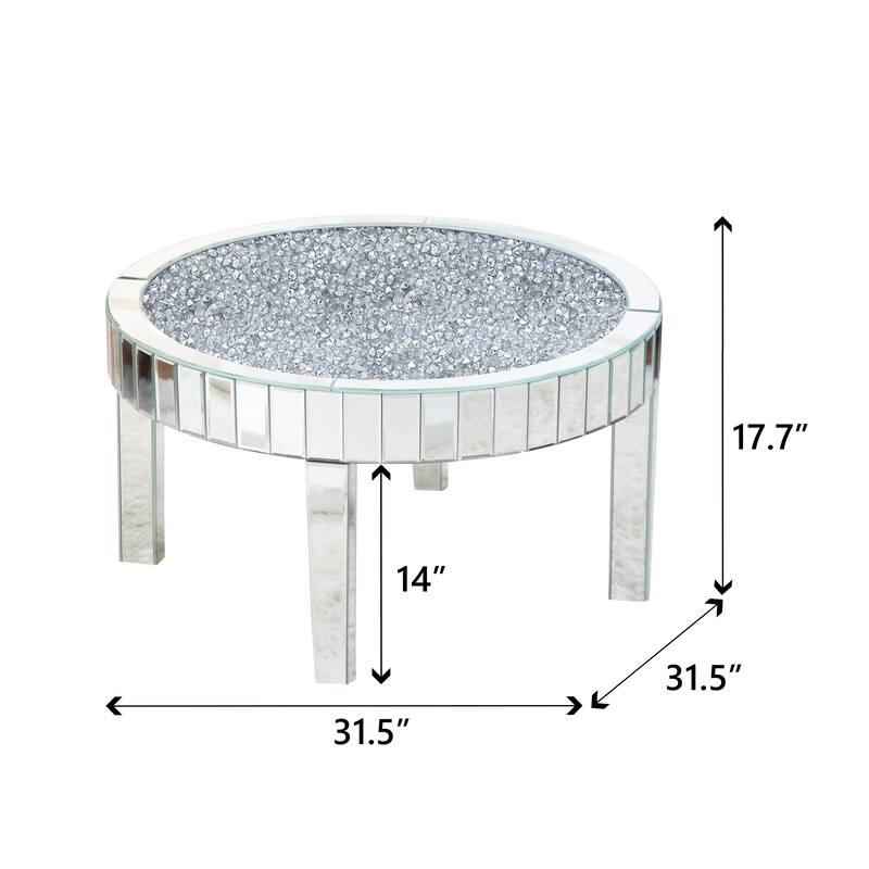 Modern Mirror Glass Round Coffee Table with Crushed Diamond