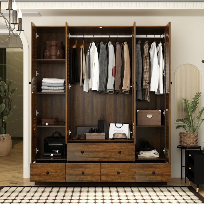 Wardrobe Armoire Closet 59"W Large Freestanding Wardrobe Cabinet White