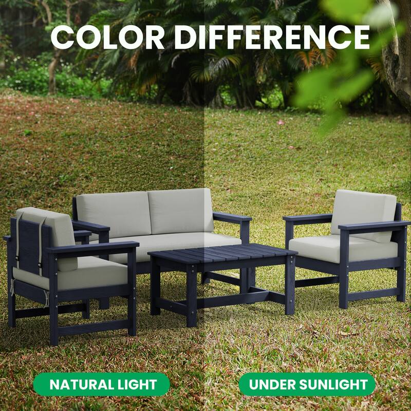 Outdoor Patio HDPE Sectional Sofa and Table Set, Removable Cushions Included, a Loveseat, 2 Single Sofas