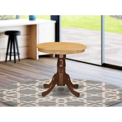 Round Dining Table - 30 Inch Rubber Wood Kitchen Table with Oak Top and Mahogany Pedestal Base