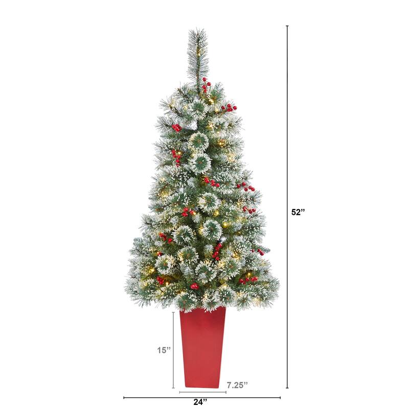 52in Artificial Christmas Tree with Lights & Berries - Festive Holiday Decor for Home - Red - 52
