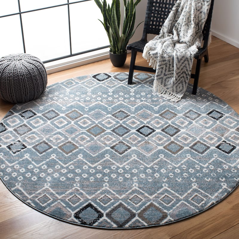 SAFAVIEH Amsterdam Iskra Moroccan Boho Rug - 3' Round - Blue/Ivory