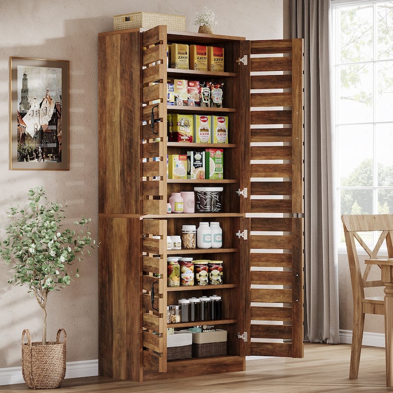 70.8" Kitchen Pantry Cabinet, 9-Tier Kitchen Storage Cabinet, Farmhouse Storage Cabinet for Dining Room - Brown