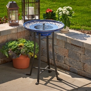 Ravenna intelliSOLAR Ceramic Birdbath with Remote - Blue Mosaic - N/A