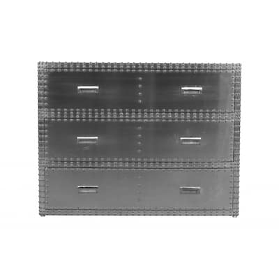 HomeRoots 42" Silver Aluminum Three Drawer Dresser