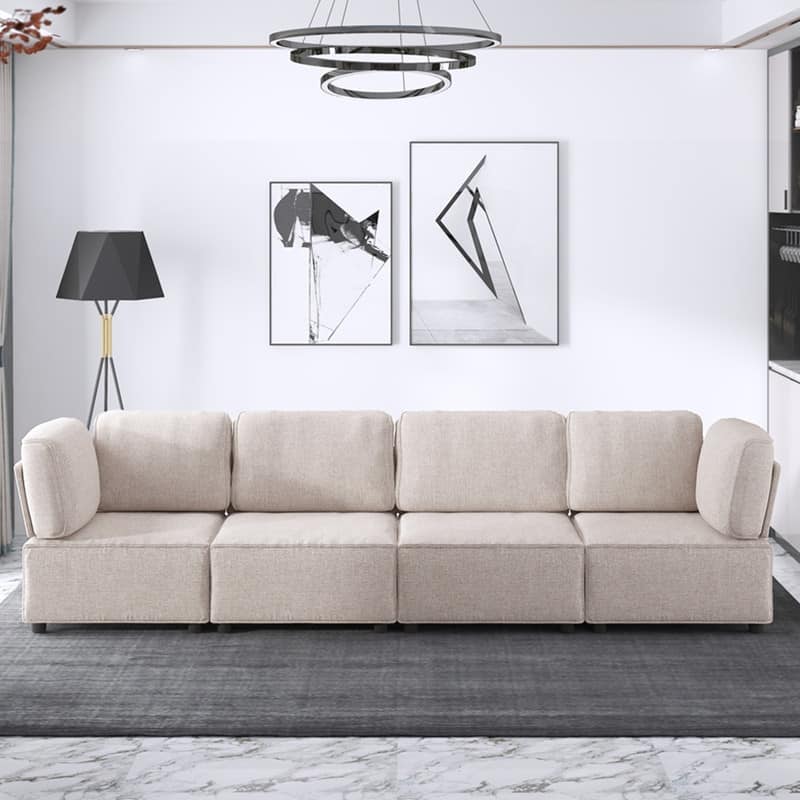 Mixoy Convertible Modular Sleeper Couch with Ottoman - Beige-4