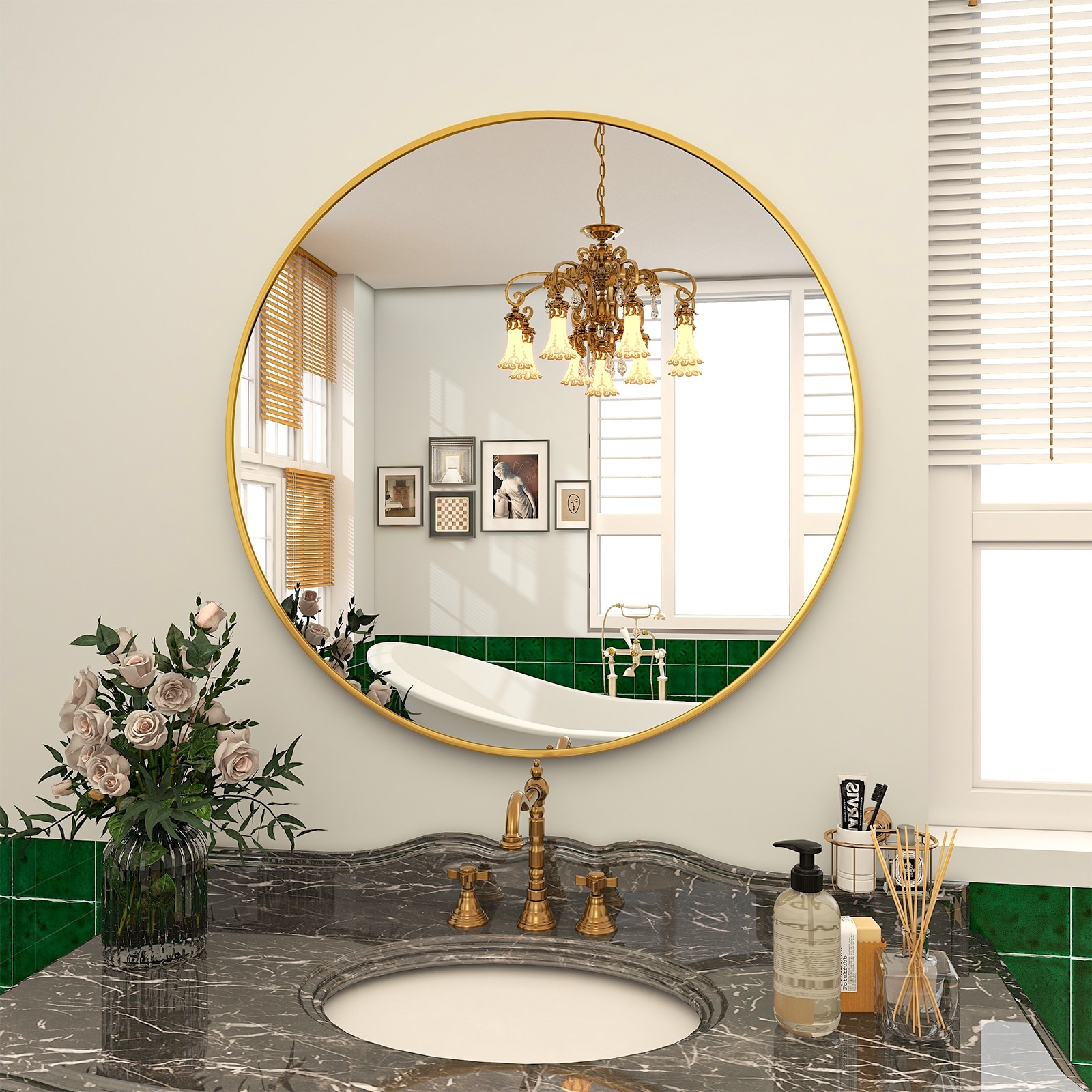 Round Wall Mirror Bathroom Metal Frame Vanity Mirror