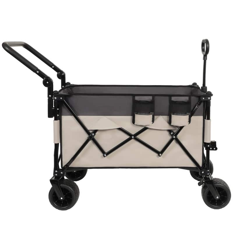 Versatile Push-Pull Folding Wagon Cart – Features 360° Rotating Handle & All-Terrain Wheels, Heavy-Duty Adjustable Design . - Grey