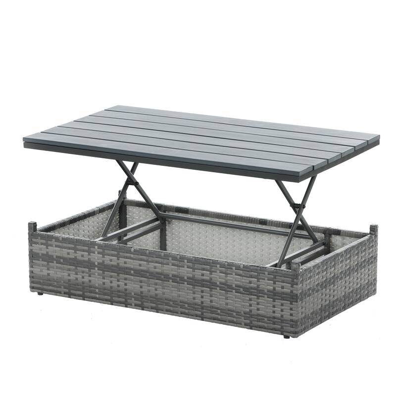 5 Pieces PE Wicker Outdoor Sectional Sofa Set with Lift-Top Coffee Table