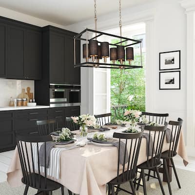 Zigger 8-light Modern Linear Chandelier Metal Dining Room Pendant with Removable Fabric Shade - L 26" x W 10.5" x H 82.5"