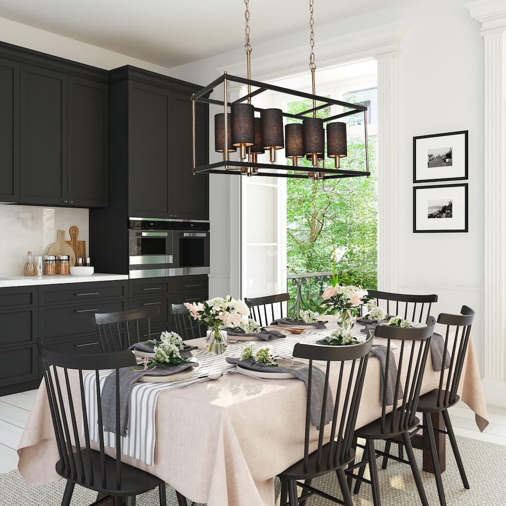 Zigger 8-light Modern Linear Chandelier Metal Dining Room Pendant with Removable Fabric Shade - L 26" x W 10.5" x H 82.5"