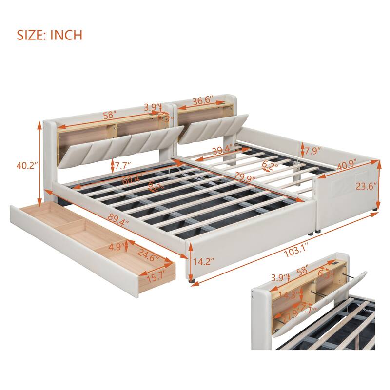 Twin XL Size Upholstered Platform Bed with Hydraulic Storage System