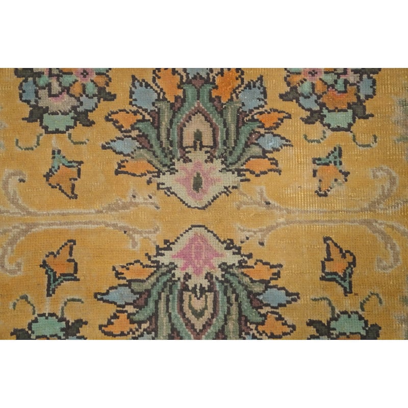 Hand Knotted Oriental 100% Wool Carpet Traditional Floral Yellow & Gold Tabriz Area Rug - 9' 1'' X 6' 3''