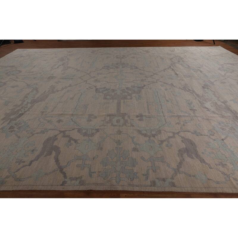 Vegetable Dye Oushak Turkish Large Rug Handmade Floral Wool Carpet - 13'9"x 19'3"