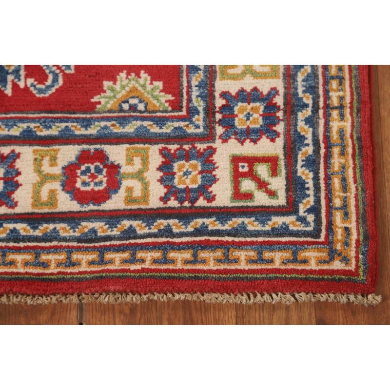 Geometric Kazak Accent Rug Hand-Knotted Traditional Wool Carpet - 2'8" x 3'11"