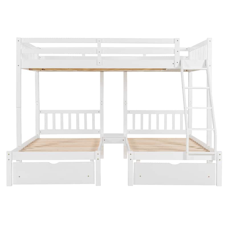 Full Over Twin Twin Bunk Bed with Drawers, Guardrails, and Storage Shelf