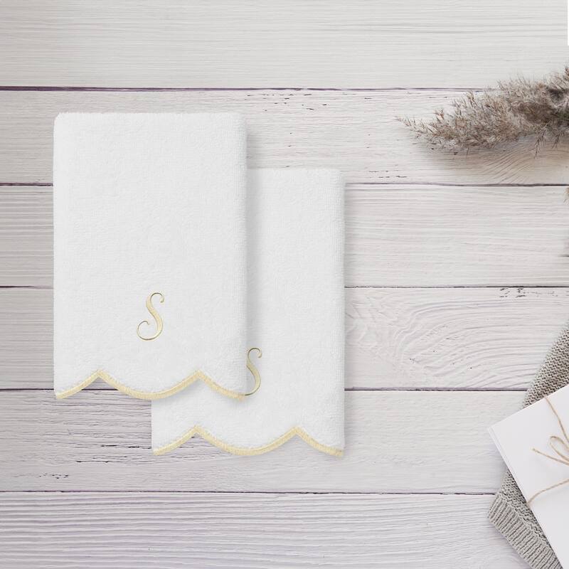 Authentic Hotel and Spa 100% Turkish Cotton Beige ADORNIA Scallop Personalized 2 Piece Fingertip Towel Set - 2 Fingertip Towels