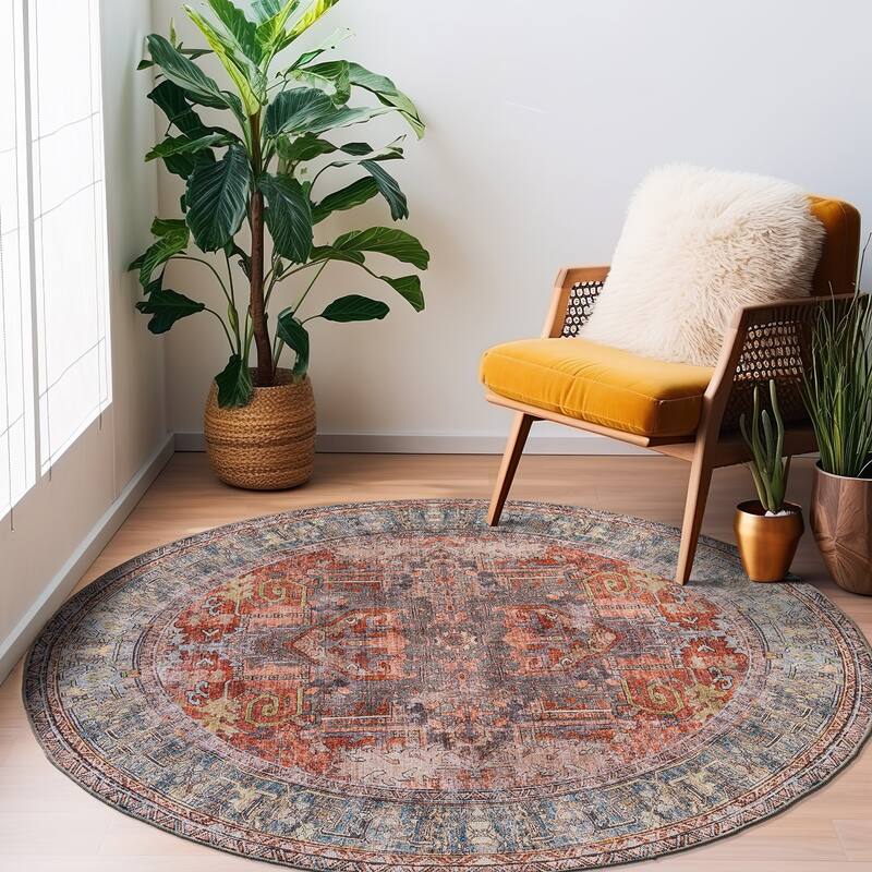 World Rug Gallery Vintage Inspired Distressed Machine Washable Area Rug