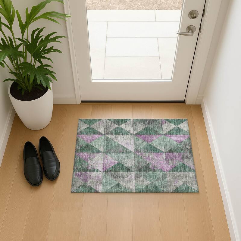 Premium Washable Super Soft Diamond Mosaic Mayfield Rug - Sage - 1'8" x 2'6"
