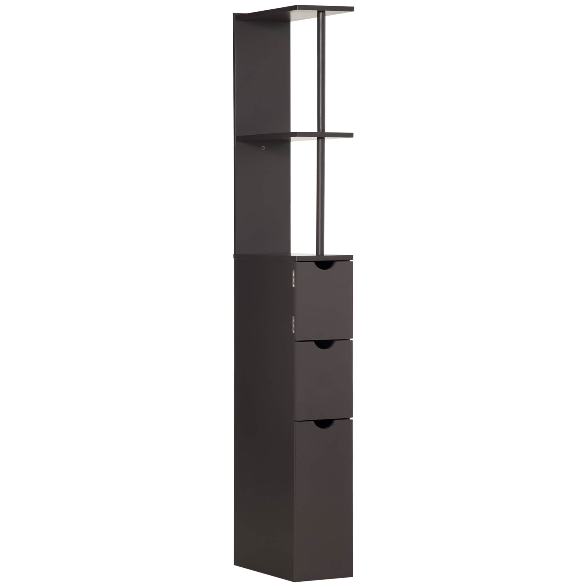 54" Tall Bathroom Storage Cabinet, Freestanding Linen Tower with 2-Tier Shelf and Drawers, Narrow Side Floor Organizer