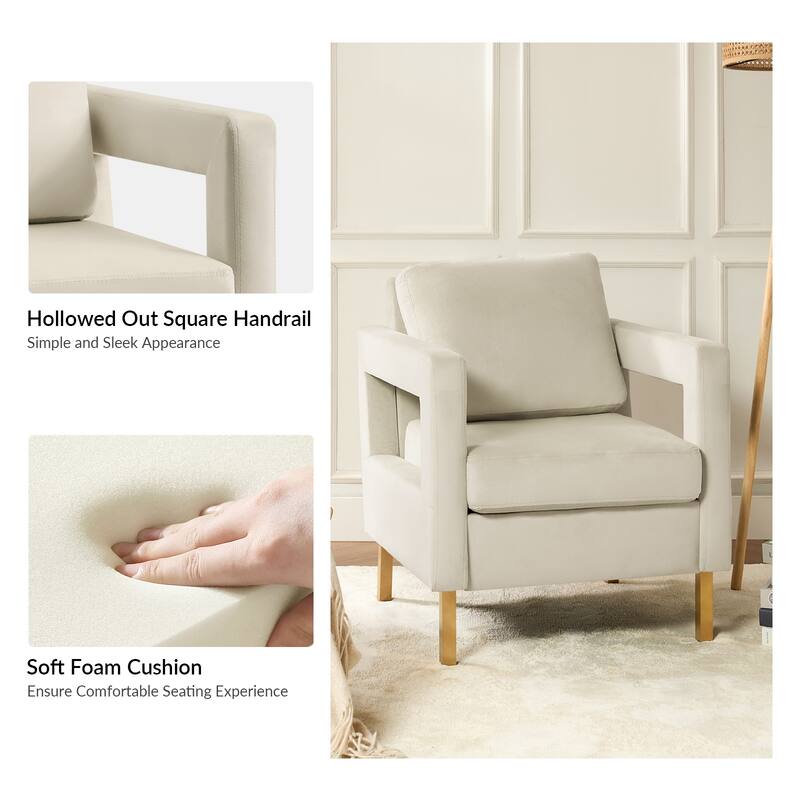 Valentina Comfy Accent Armchair with Golden Metal Legs and Removable Cushions by HULALA HOME