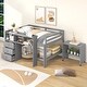 preview thumbnail 9 of 12, Full Size Low Loft Bed with Rolling Portable Desk, Drawers and Shelves, White