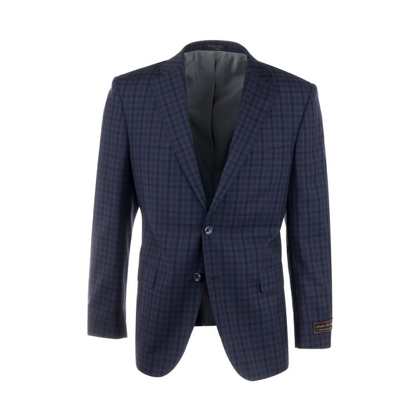 Dolcetto Navy Blue with Black and Purple Check Pattern Modern Fit, Pure Wool Jacket by Tiglio Luxe 74274/5. Opens flyout.