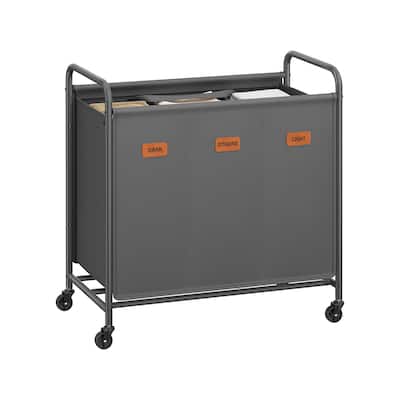 Slate Gray 3-Section Laundry Sorter with Wheels Durable Steel & Oxford Fabric Hamper - 170L