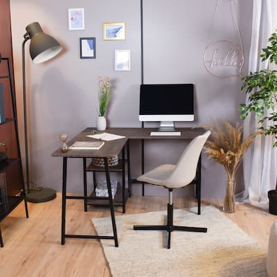 Carbon Loft Industrial L-shaped Corner Computer Desk with Shelf